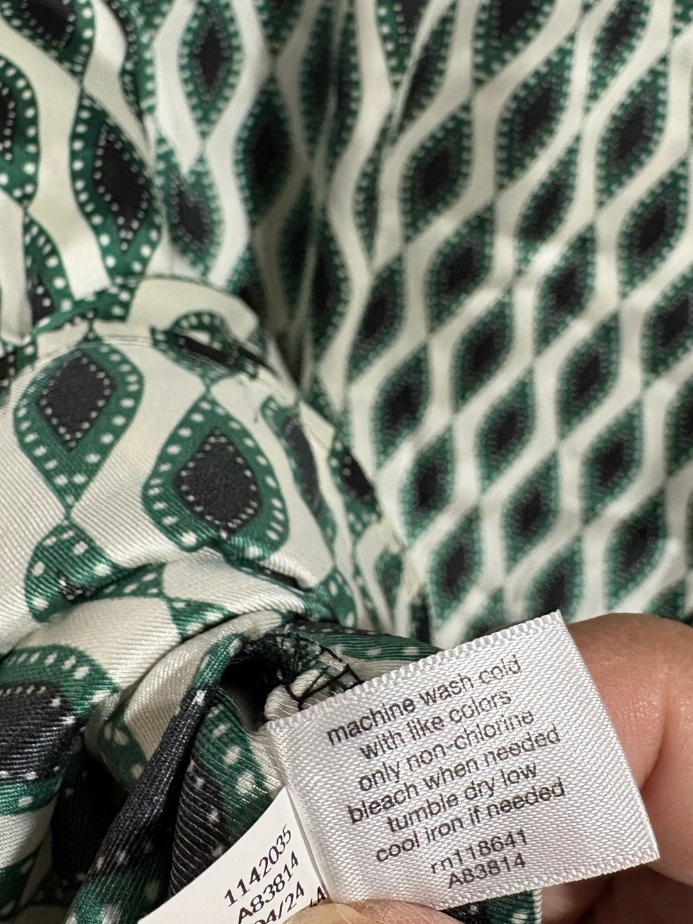 Lane Bryant Green and White Wave-Print Button-Down Shirt - Picture 7 of 7